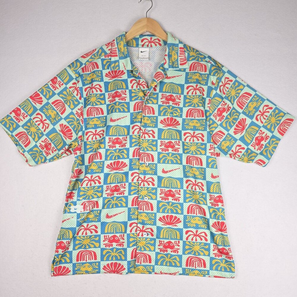 RARE Nike Dri-Fit‎ Mens Button Down Sz Med Geometric Poly Multicolor Gay Pride